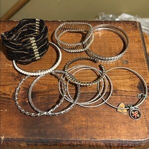 Silver and Black Bangle Bracelet 12 pc Set Layer